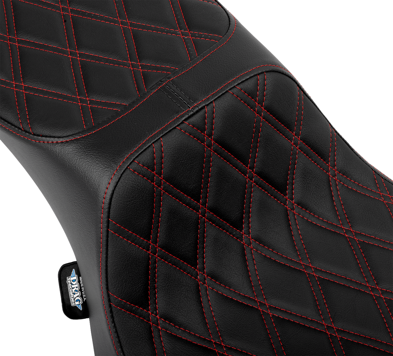 DRAG SPECIALTIES SEATS, DRAG SPECIALTIES SEATS Performance Predator 2-Up Seat with Extended Reach - Red Vinyl Double Diamond Stitch, Part Number 4691D