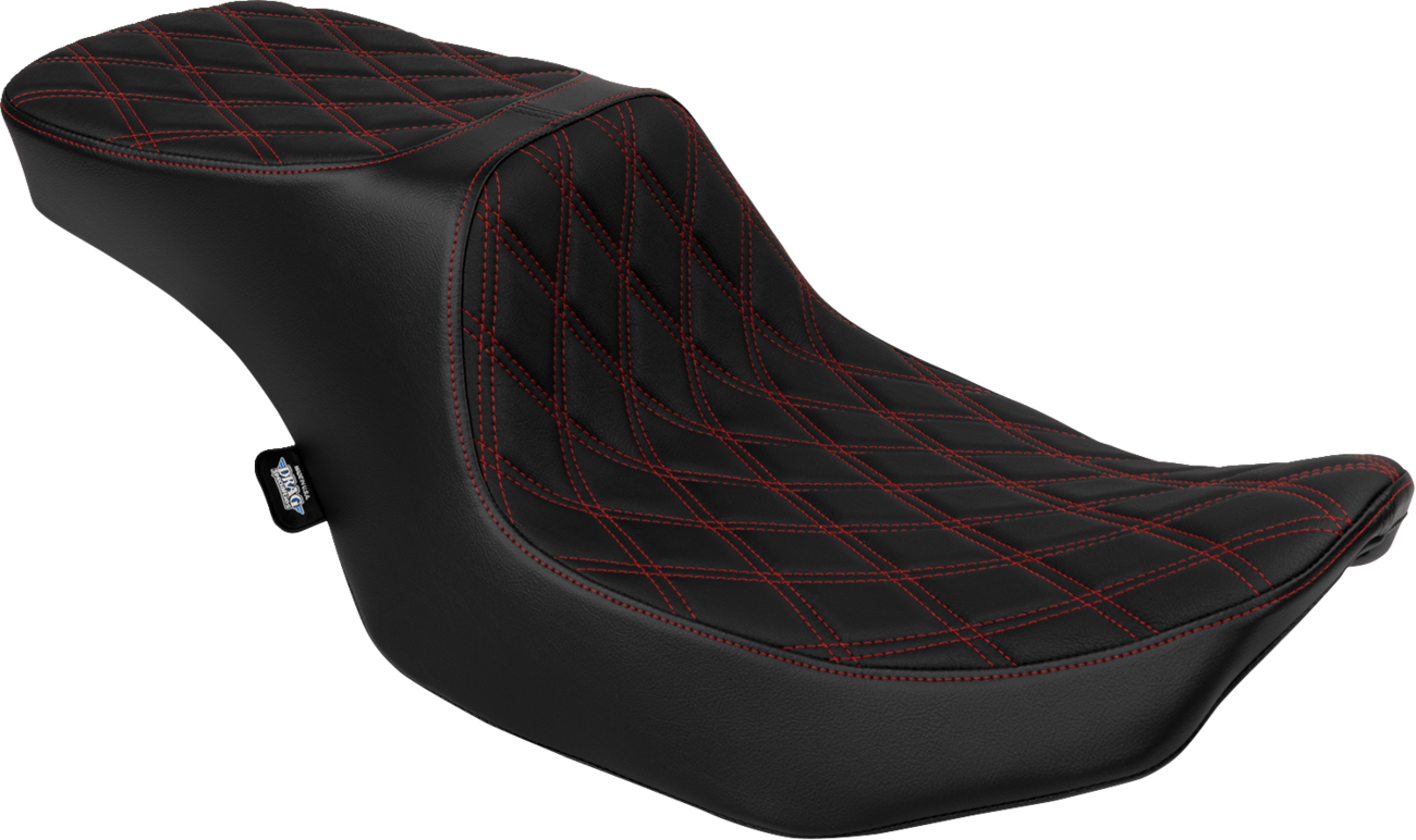 DRAG SPECIALTIES SEATS, DRAG SPECIALTIES SEATS Predator 2-Up Seat with Vinyl Cover and Double Diamond Red Stitch for FLT/FLH 2023-2024 (Part #4692D)