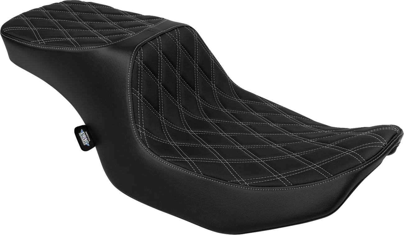 Drag Specialties Seats Predator 2-Up Seat with Vinyl Cover and Double Diamond Silver Stitch for Harley FLTR/FLHX 2023-2024, Part Number 4692C