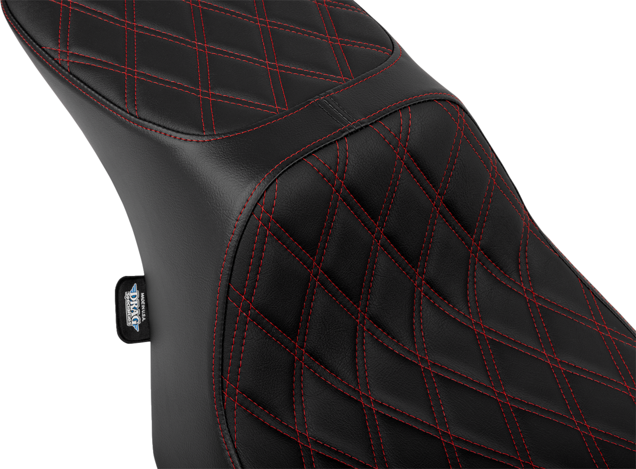 DRAG SPECIALTIES SEATS, DRAG SPECIALTIES SEATS Predator 2-Up Seat with Vinyl Cover and Double Diamond Red Stitch for FLT/FLH 2023-2024 (Part #4692D)