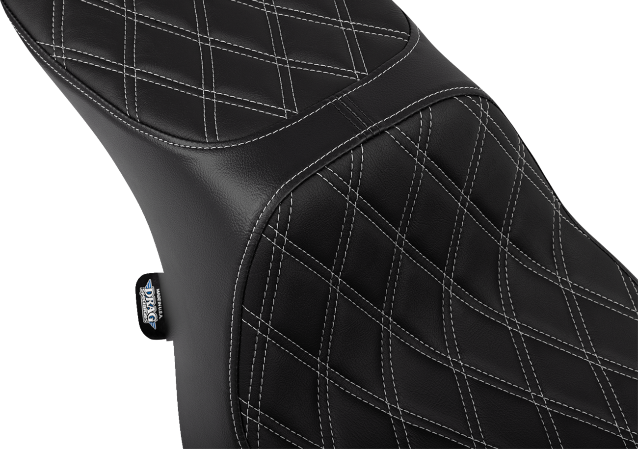 Drag Specialties Seats Predator 2-Up Seat with Vinyl Cover and Double Diamond Silver Stitch for Harley FLTR/FLHX 2023-2024, Part Number 4692C