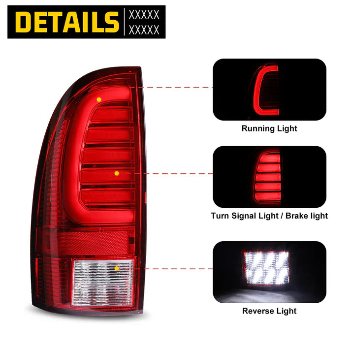 Winjet 2005-2015 Toyota Tacoma LED Tail Light with Red Turn Signal Light - Chrome/ Red