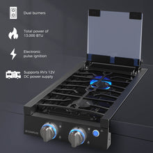 Load image into Gallery viewer, Camplux 2 Burners 12" RV Cooktop Slide-in Gas Stove with Cover