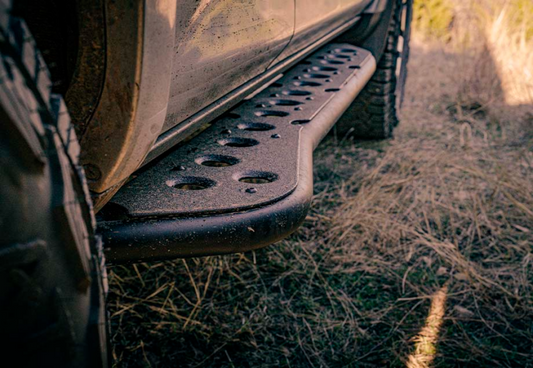 Cali Raised 05-23 Tacoma Step Ed Rock Sliders - Double Cab Short Bed W/ Kick Out/Yes Raw Steel /Pwd