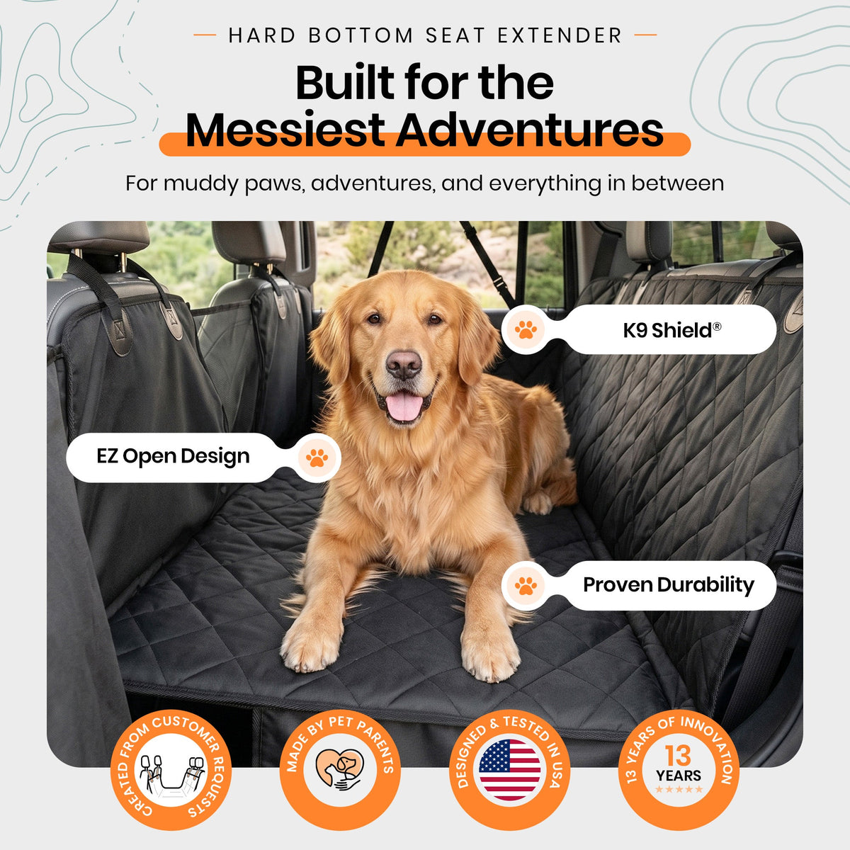 4Knines Hard Bottom Extender Car Seat Cover for Dogs - XL