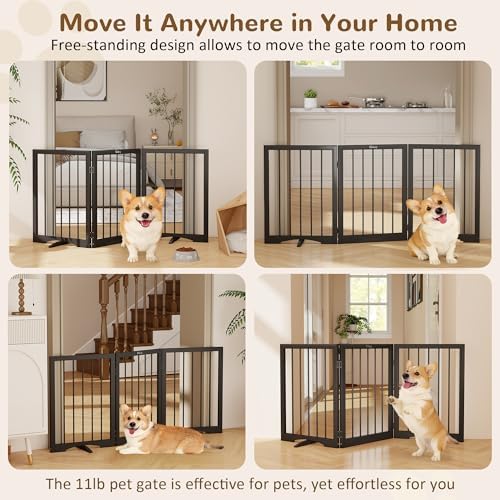Free Standing Dog Gate Indoor, Foldable Dog Gate