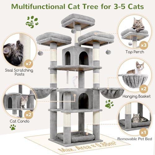 Globlazer Big XL Cat Tower for Indoor Multiple Cats, Light Grey