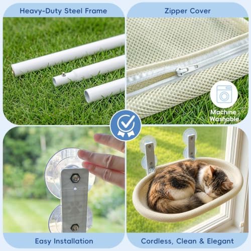 Cat Window Perch for Narrow Windows, Cordless Foldable Hammock Bed
