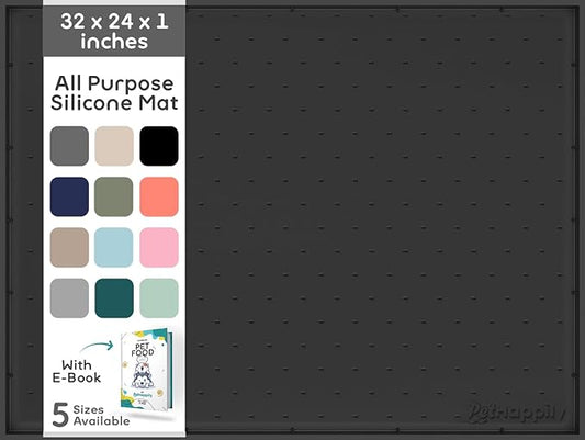 32x24x1” XL Dog Food Mat - All Purpose Under Sink Liner, Washer and Dryer Covers for The Top, Silicone Griddle Mat for Blackstone - Raised Edges Dog Mat for Food and Water Prevent Spill, Waterproof