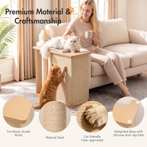 Cat Corner Side Table Scratcher, 2-in-1 Couch Protector from Cat Claws