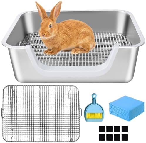 Stainless Steel Sifting Rabbit Litter Box Chew-Proof Bunny Litter Pan