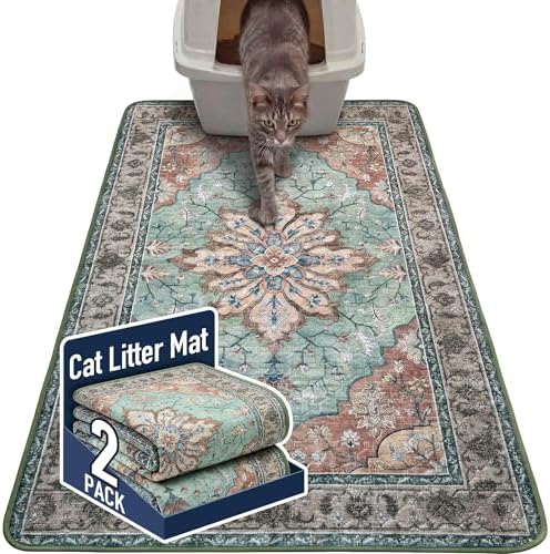 Hompet Cat Litter Mat 2 Pack, 36x60 Large Machine Washable Trapping Mats