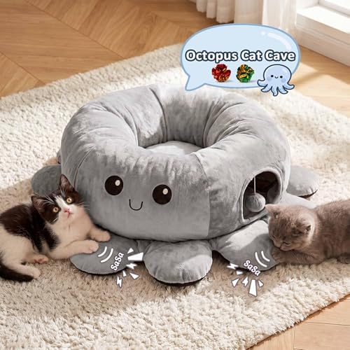 Cat Tunnel Bed for Indoor Cats, Peekaboo Cat Cave Bed