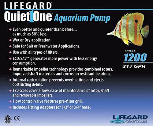 Quiet One Lifegard Aquarium Pump, 317-Gallon Per Hour