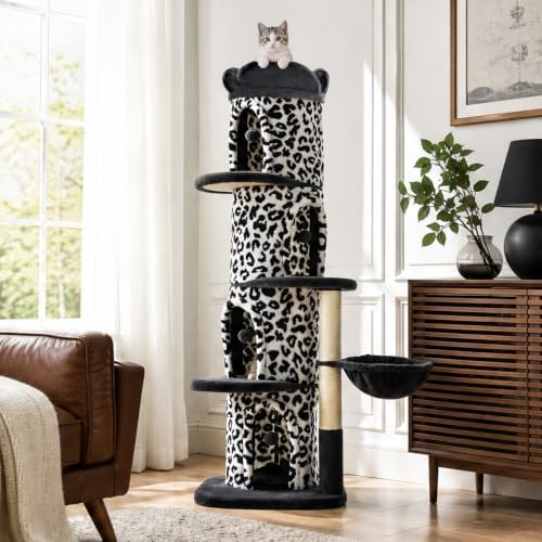 MUTTROS 68.5" White Leopard Print Cat Tree Tower