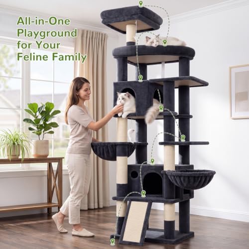 Globlazer 81in Cat Tree for Large Cats, Extra Tall Tower, Dark Grey