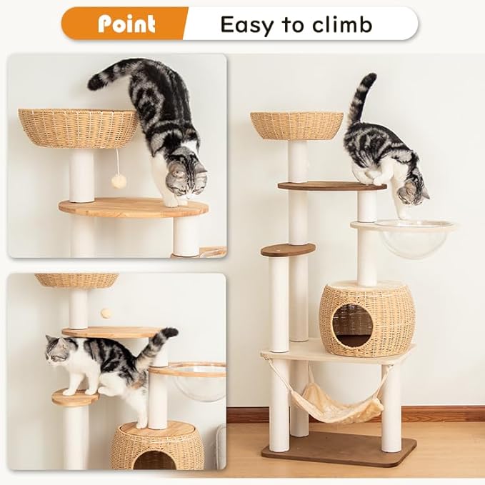 56.6in Large Wooden cat Tower for Large Multiple Cats,cat Tree with Observation Deck, Suitable for Summer and Winter 144CM (Particleboard)