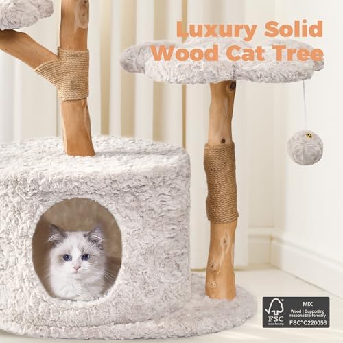 Easyego Modern Cat Tree, 43.3" Aesthetic Wood Cat Tree Tower