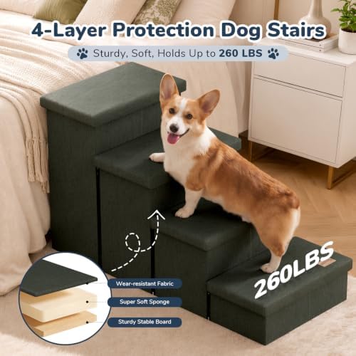 4-Step Wide Dog Stairs with Storage 23" H, Non-Slip Sturdy Pet Steps