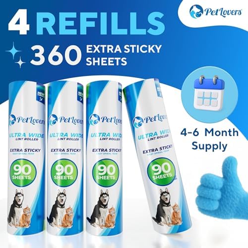 PetLovers Extra Sticky Floor Lint Roller 4 Pack of Refills Only