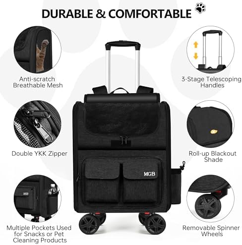 MGB Rolling Cat Carrier with Wheels, Pet Carrier