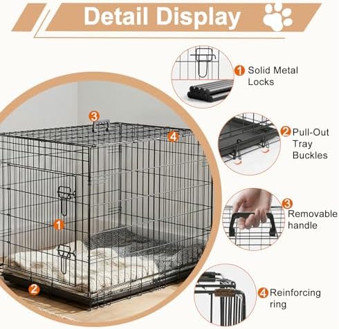 FDW | 36" Foldable Metal Dog Crate | Black | Cage