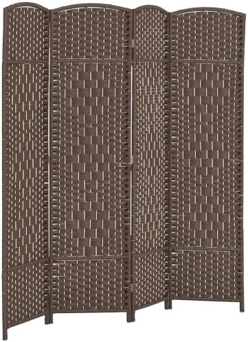 HOMCOM 4 Panel Room Divider 6 Ft Privacy Screen Hand-Woven Brown