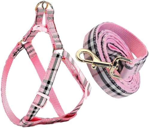 Cute Plaid Dog Harness & Leash Set, Adjustable No‑Pull Safety Buckle Harness