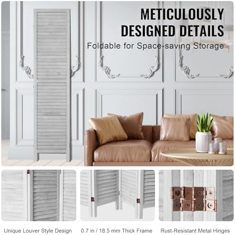 VEVOR Wood Room Divider, 4 Panel Folding Privacy Screen, 66.9 Inches Tall