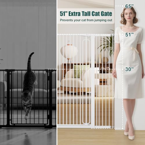 keny 51" Extra Tall Pet Gate, 29.7"-46" Wide Adjustable Cat Gate