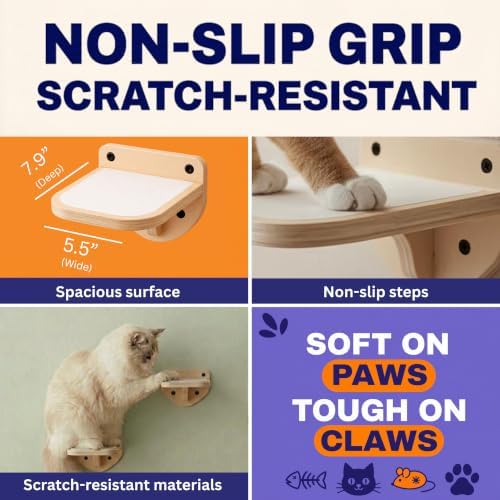 Cat Wall Shelves, Natural Floating Cat Steps Set of 3