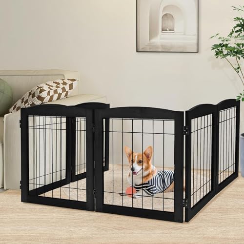 LZRS 6-Panel Extra Wide Wooden Freestanding Dog Gate: Foldable Solid Wood and