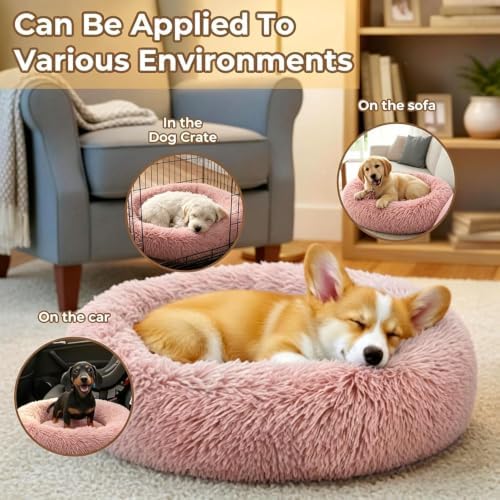 Calming Extra Large Donut Dog Bed, Anti-Anxiety Round Soft Fluffy Plush Faux