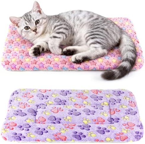 2 Pack Cat Blankets for Indoor Cats, Ultra Soft Reversible Mat, Fluffy Flannel