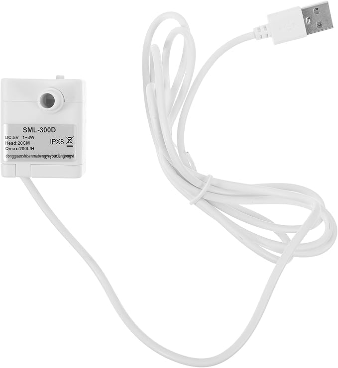 Housoutil Mini Submersible Water Pump, Quiet Usb Fountain Pump for Pet Water Fountain, Aquarium, Hydroponics, White