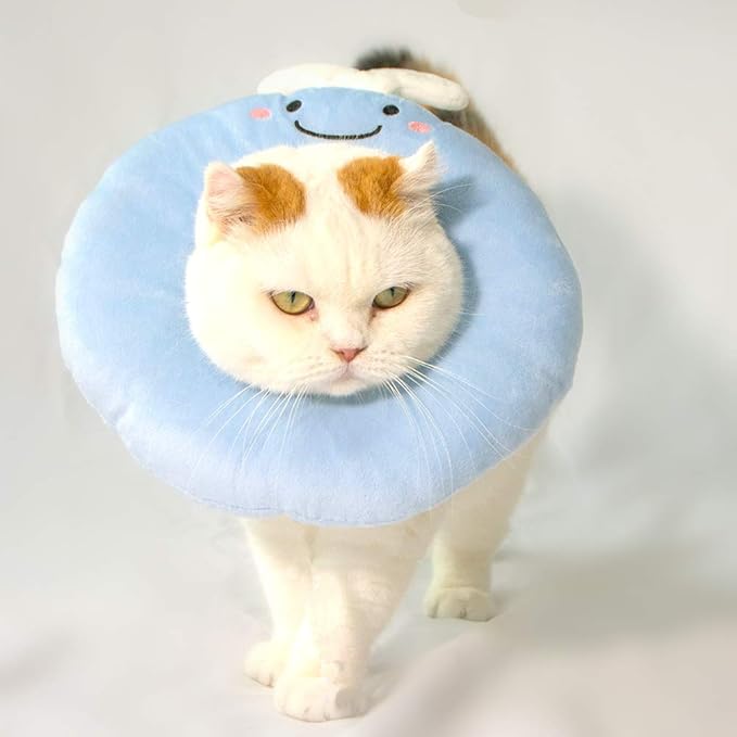 Adjustable Cat Recovery Collar Soft,Cute Pet E-Collar Neck Cone After Surgery Wound Healing Protective Cone Fit for Kitties, Small Dogs(ELC05-whale-l)