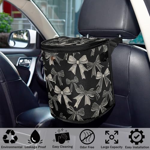 Car Trash Can Black White Bow Car Garbage Bag