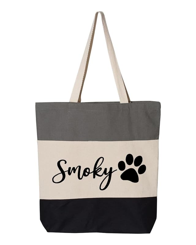 Custom Dog Tote Bag Personalized Dog Mom Gift Dog Toys Totes Pet Gift Custom Pet Bag Gift For Dog Mom Dog Lover Bag (15"L x 15"H x 3"D, Tri-Color Grey)