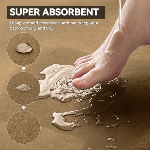 MontVoo -Bath Mat Rug-Rubber Backing Non Slip Quick Dry Absorbent Thin Bathroom