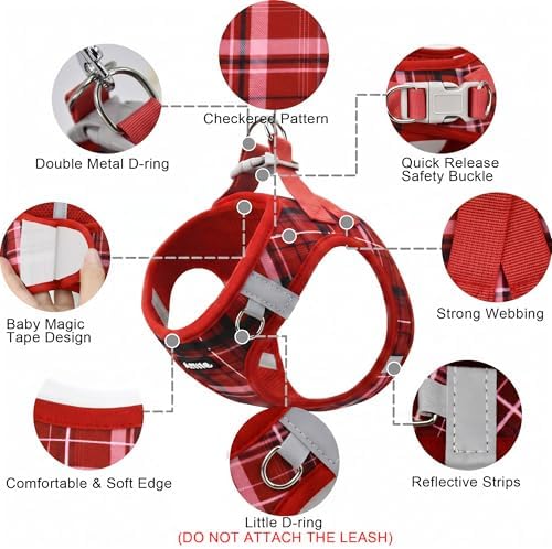AIITLE Step in Dog Harness and Leash Set Plaid Adjustable