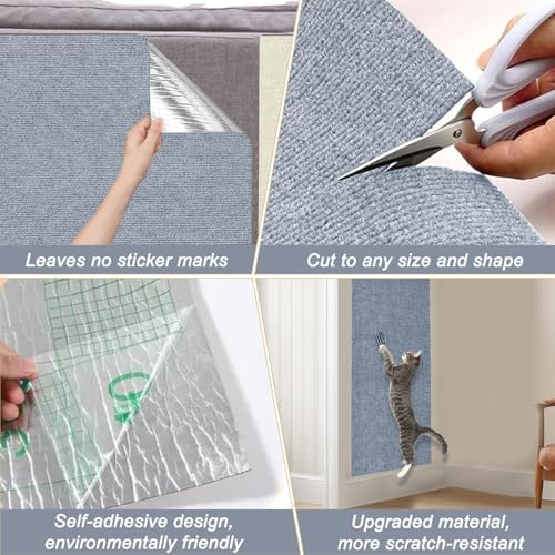 Cat Scratching Mat, 118.5"x15.9" Trimmable Self-Adhesive Cat Scratch Carpet