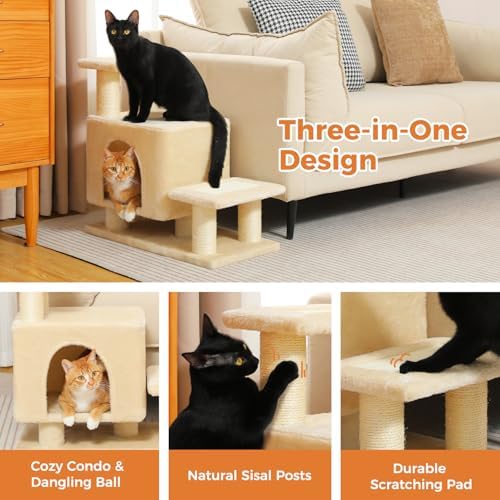 3-in-1 Cat Stairs with Scratching Post & Condo, Pet Steps