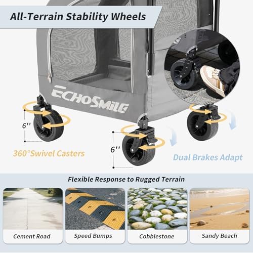 EchoSmile 4-Wheel Pet Stroller for Dogs & Cats