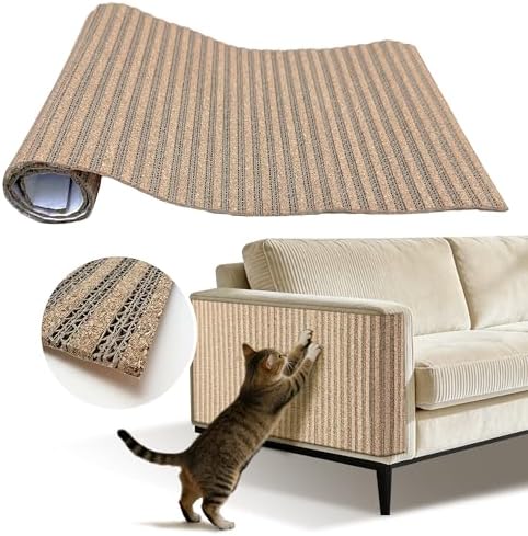Natural Cork Cat Scratcher Mat, Self-Stick & Trimmable Furniture Protector