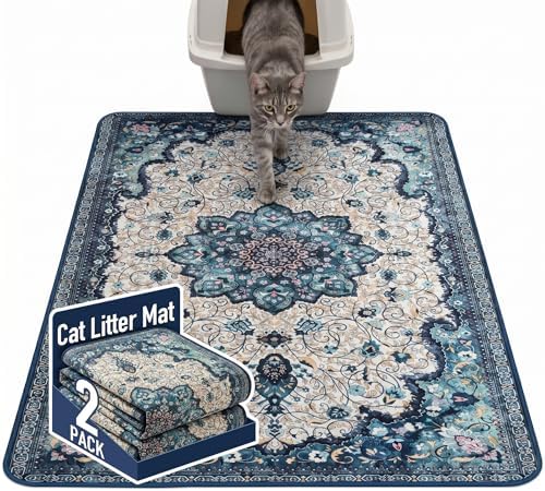 Hompet Cat Litter Mat 2 Pack, 48x60 Large Machine Washable Trapping Mats