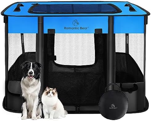 ROMANTIC BEAR Dog Playpen, Foldable Pet Puppy Cat Playpen