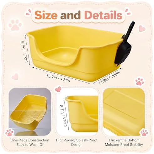 Bokon 2 Pack Yellow Green Small Cat Low Entry Litter Box, Kitty Litter Pan
