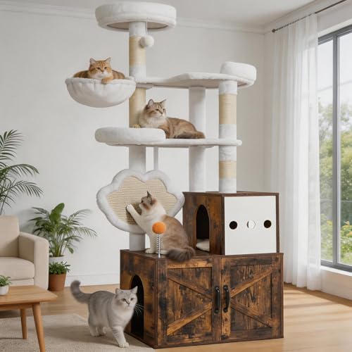 Heybly Cat Tree with Litter Box Enclosure, Modern 64" Hidden Tower HCT105SR