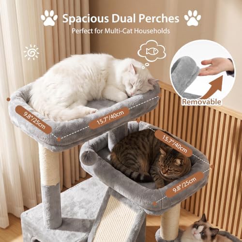 Heybly Compact Cat Tree with Big Scratcher, Stable Cat Tower HCT206SW
