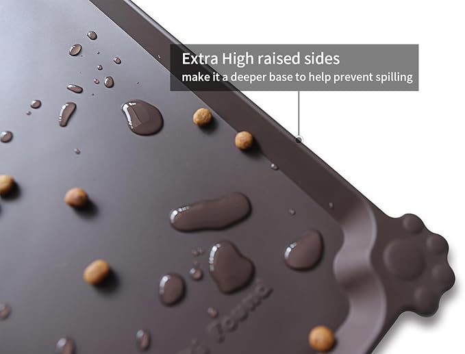 Hoki Found XX-Large Silicone Pet Food Mats - Non Slip Cat Dog Bowl Mats - Waterproof Dog Cat Food Tray - Dark Oak